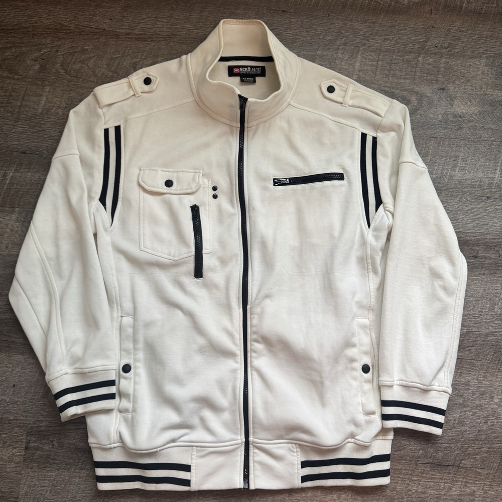 Ecko Unltd Mens White Track Jacket Sweater Full Zip‎ Athletic Y2K Hip Hop XL